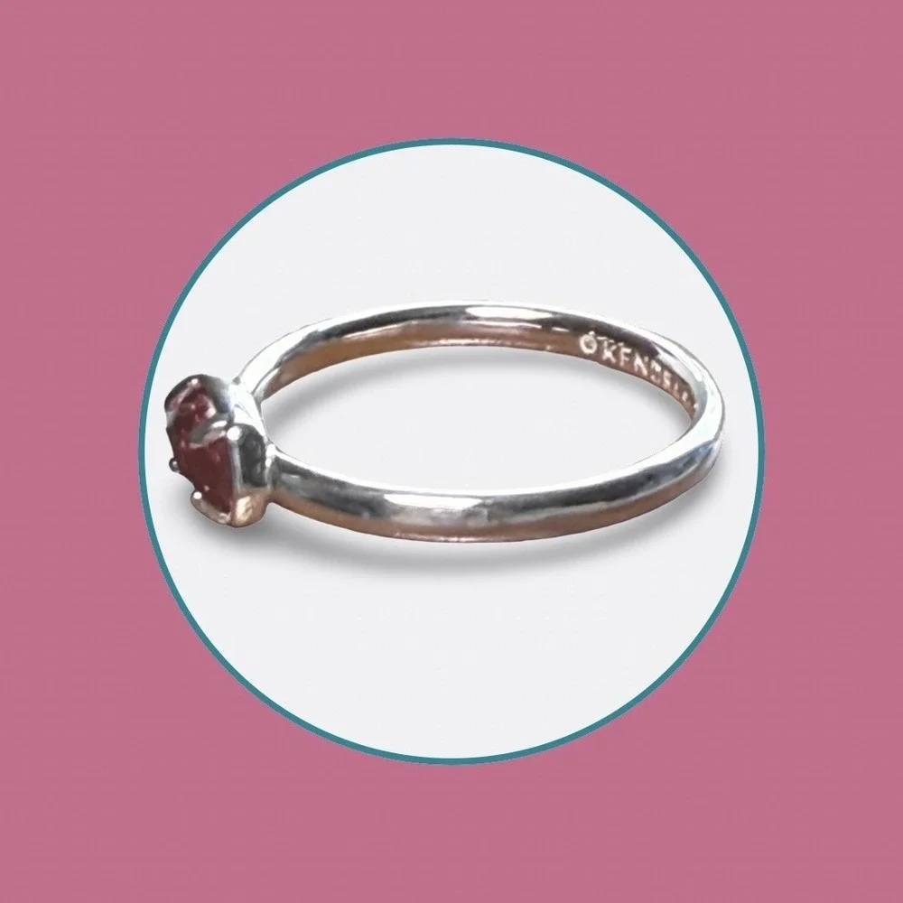 Kendra Scott Stackable Pink Tourmaline Stone‎ Ring 7.25 Silver Dainty Retired